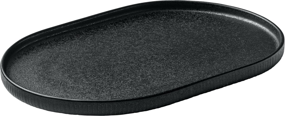 Nara Black - Platte oval Relief,  schwarz, 30 cm