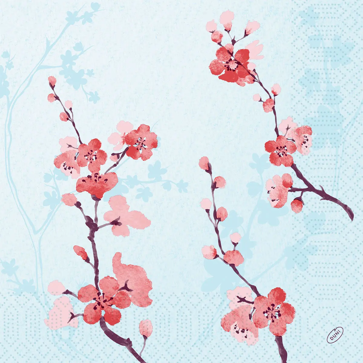 Zelltuchservietten - Cherry Breeze Blue, 40 x 40 cm, 3-lagig 1/4 Falz