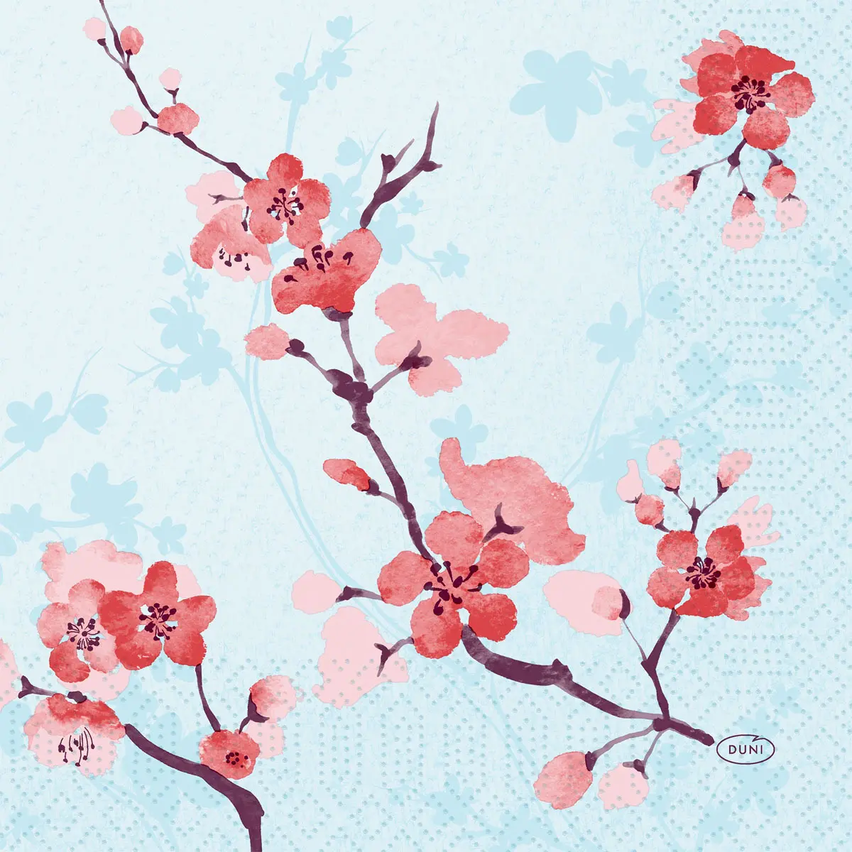 Zelltuchservietten - Cherry Breeze Blue, 33 x 33 cm, 3-lagig 1/4 Falz