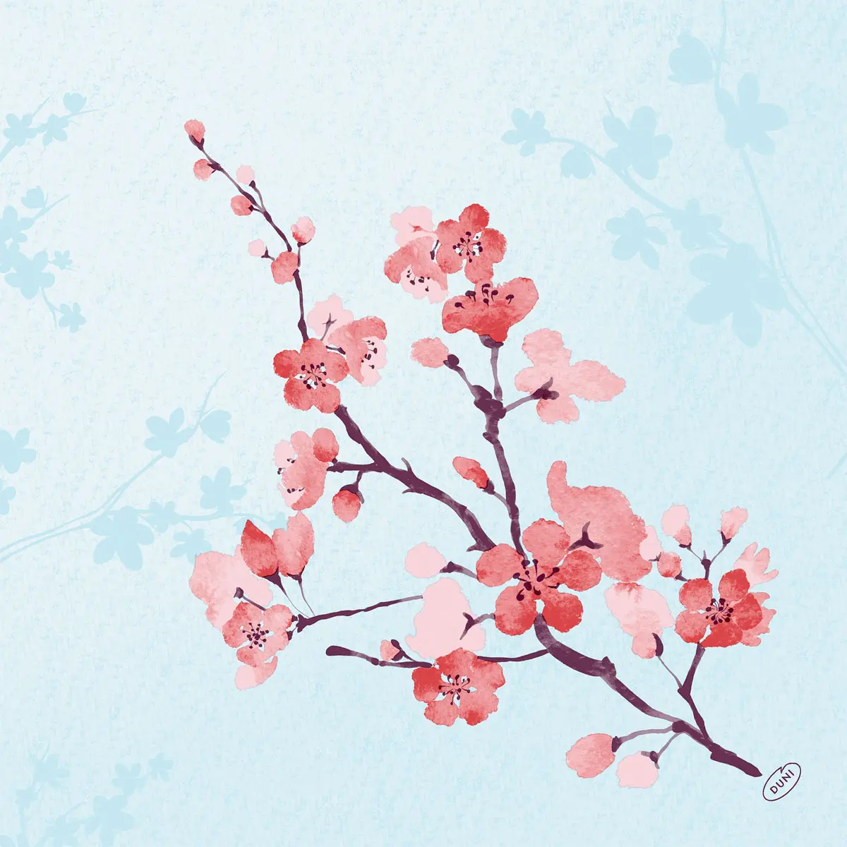 Bio Dunisoft Servietten - Cherry Breeze Blue, 40 x 40 cm, 1/4 Falz