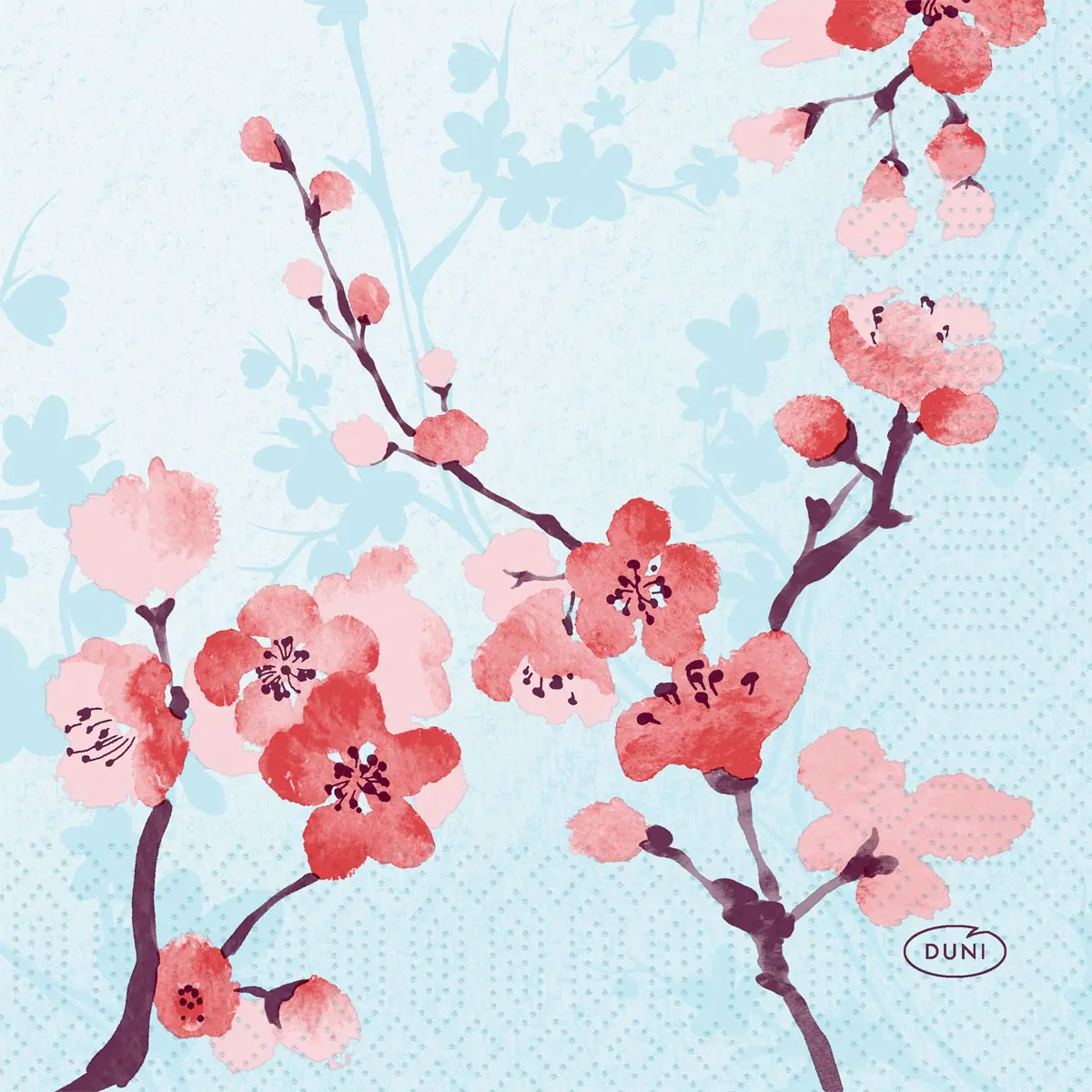 Zelltuchservietten - Cherry Breeze Blue 24 x 24 cm, 3-lagig, 1/4-Falz 