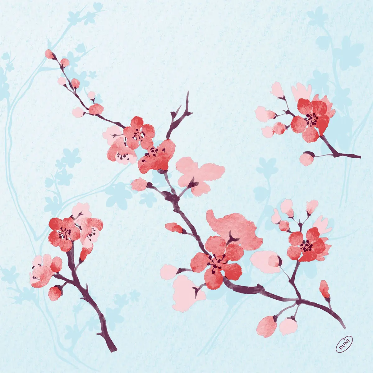 Klassikservietten - Cherry Breeze Blue, 40 x 40 cm, 4-lagig, geprägt, 1/4 Falz