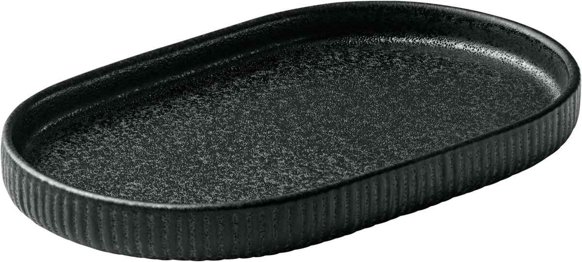 Nara Black - Platte oval Relief,  schwarz, 18 cm