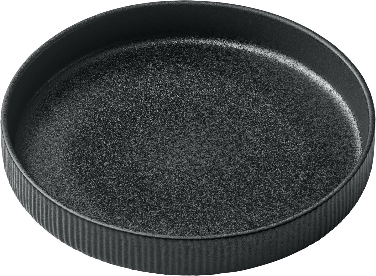 Nara Black - Teller tief rund hoher Rand Relief, schwarz, 24 cm