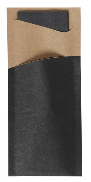 Duni, Sacchetto Zelltuch-Serviettentasche, black, Serviette brown, 190 x 85 mm