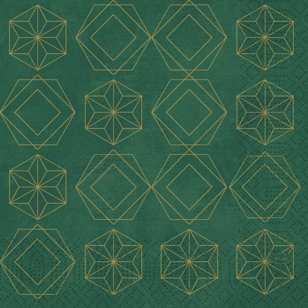 Duni, Zelltuchservietten - Gilded Star Green, 33 x 33 cm, 3-lagig, 1/4 Falz