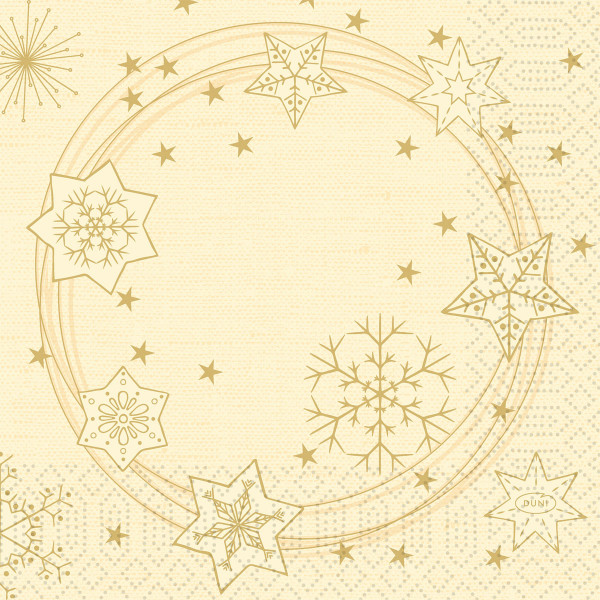 Duni, Zelltuchservietten - Star Shine cream, 33 x 33 cm, 3-lagig, 1/4 Falz