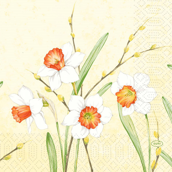 Duni, Zelltuchservietten - Daffodil Joy, 33 x 33 cm, 3-lagig, 1/4 Falz