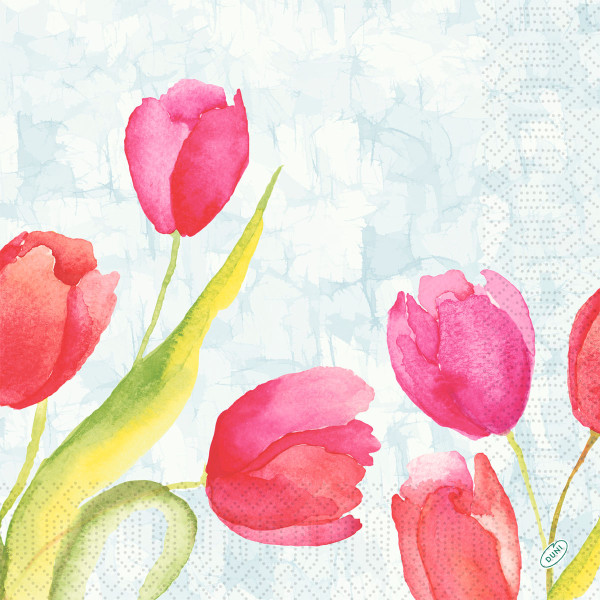 Duni, Zelltuchservietten - Painted Tulips, 40 x 40 cm, 3-lagig, 1/4 Falz